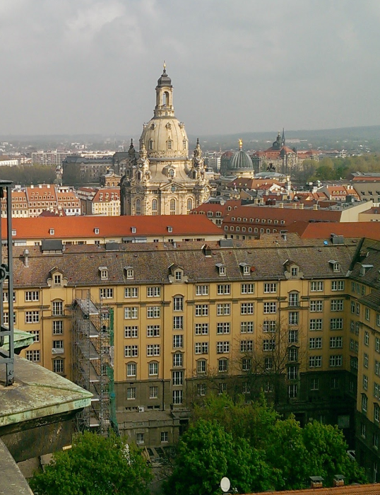 View of Dresden from the top of the Kreuzkirche, the Frauenkirche prominent